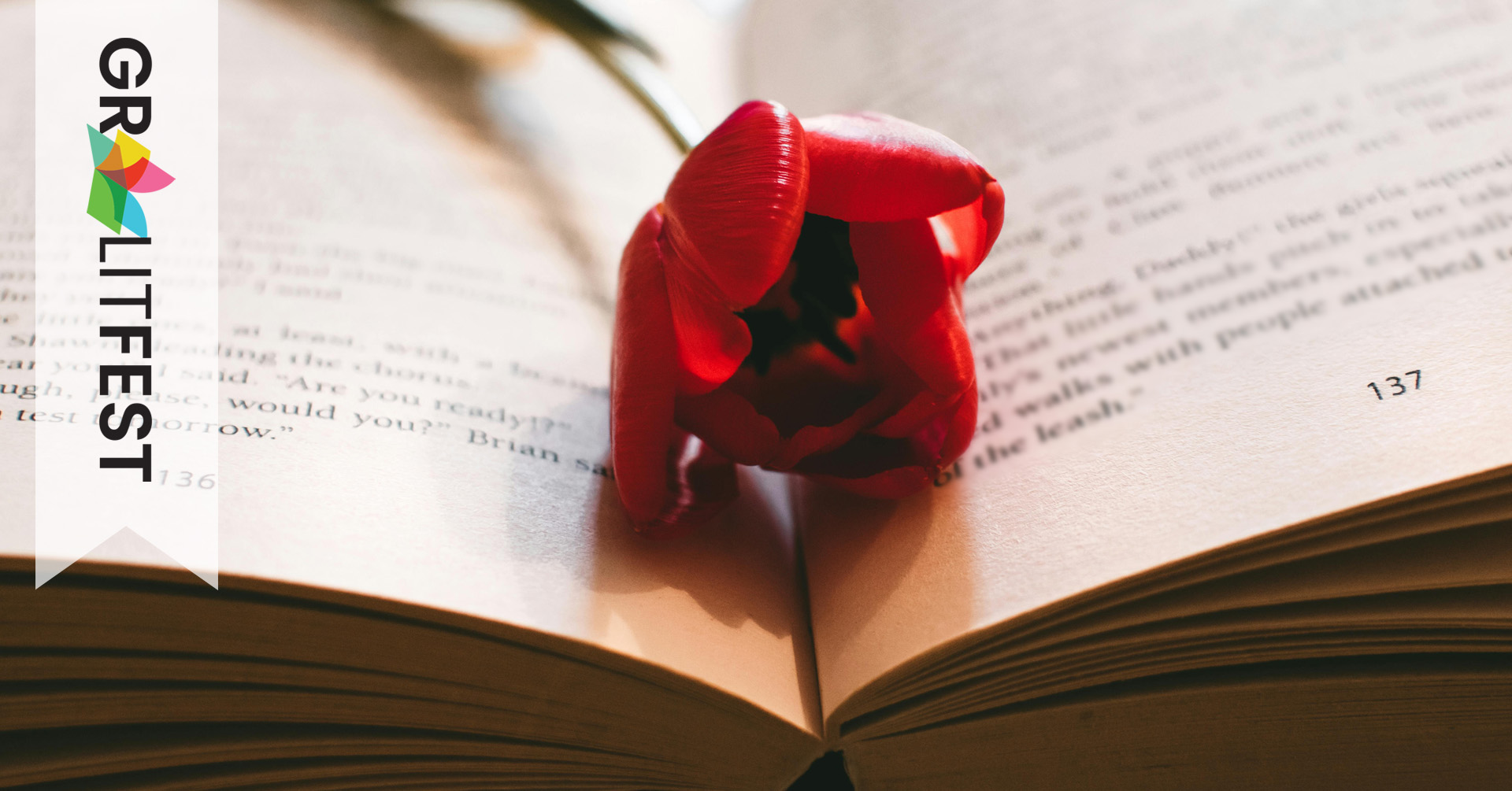red flower on open book