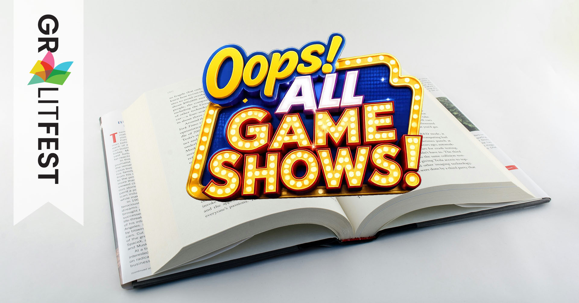 Oops! All Game Shows! logo over open book